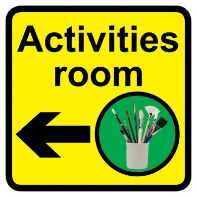 Activities Room sign with left arrow - 300mm x 300mm
